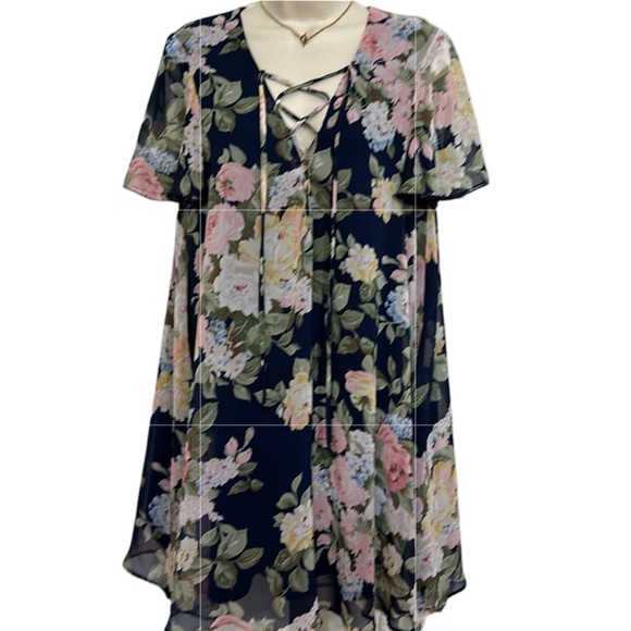 Show Me Your MuMu Kylie Navy Floral Lace-Up Mini Dress - Picture 3 of 6